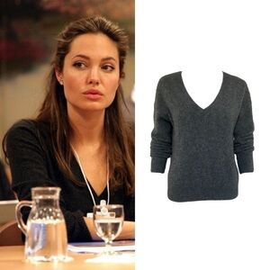 Boyfriend Fit Rib Knit V-Neck Sweater As Seen On Angelina Jolie